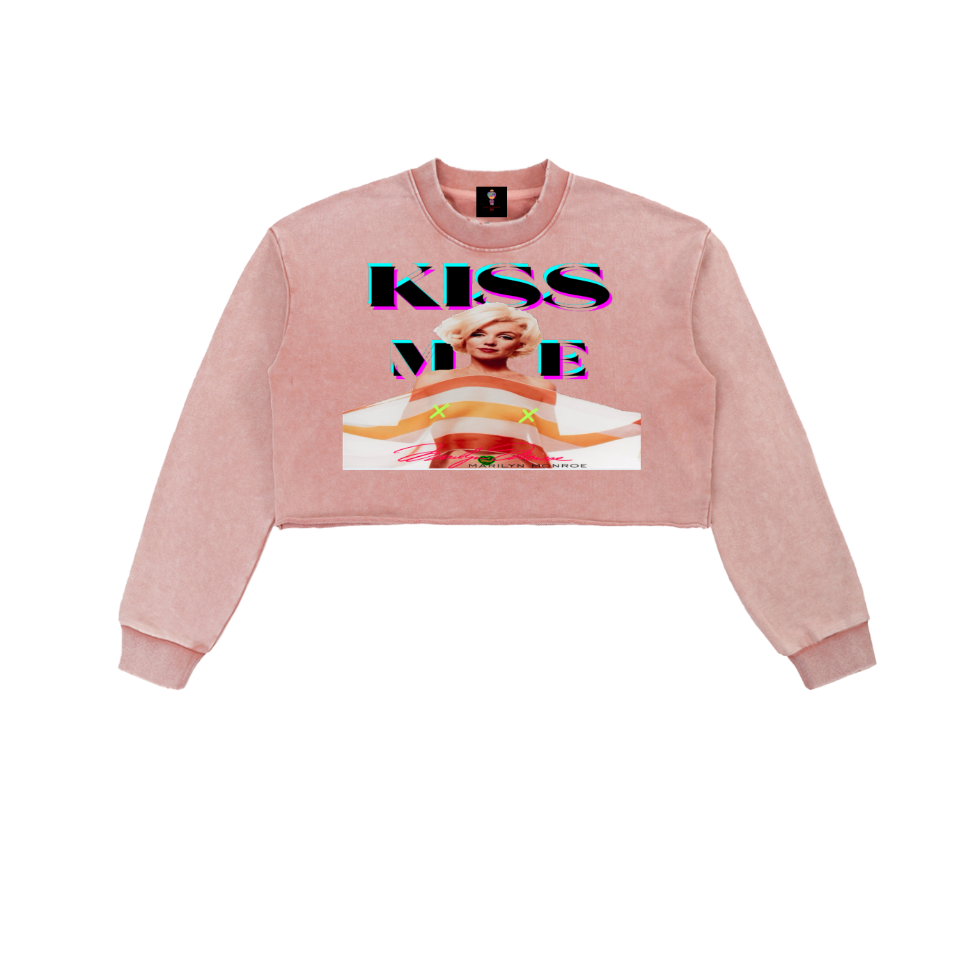 Kiss me Monroe (Womens) Snow Washed Raw Edge Cropped Sweatshirt