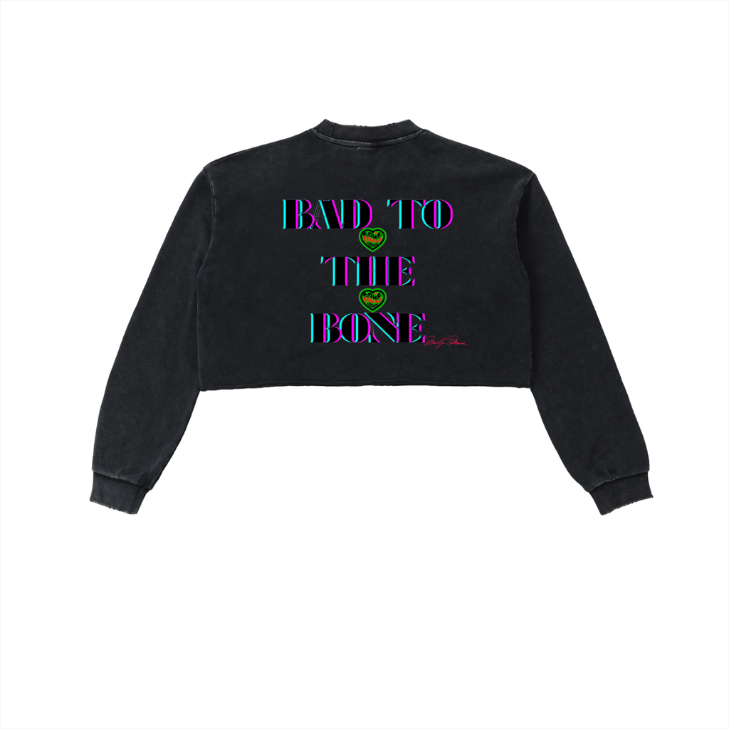 Kiss me Monroe (Womens) Snow Washed Raw Edge Cropped Sweatshirt